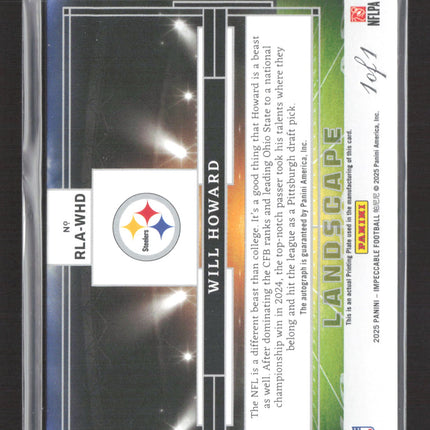 2025 Panini Impeccable Will Howard #RLA-WHD Yellow Printing Plate Auto 1/1