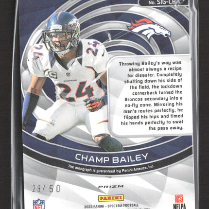 2023 Panini Spectra Prizm Champ Bailey #SIG-CBA Blue Disco 29/50 Auto