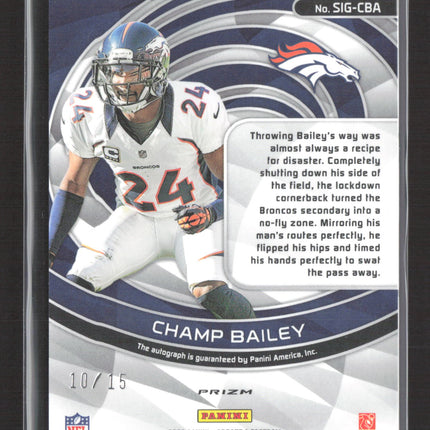 2023 Panini Spectra Prizm Champ Bailey #SIG-CBA Pink 10/15 Auto