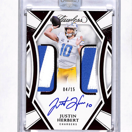 2025 Panini Flawless Football Justin Herbert #DPA-JHT Dual Patch 04/15 Auto Ruby