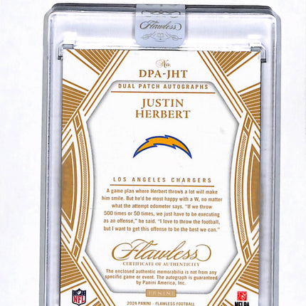 2025 Panini Flawless Football Justin Herbert #DPA-JHT Dual Patch 04/15 Auto Ruby