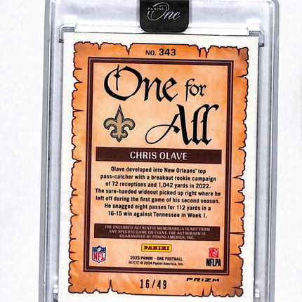 2024 Panini One One for All Chris Olave #343 Green Prizm Patch 16/49 Auto