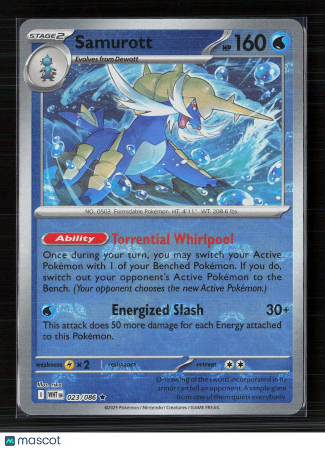 Pokemon 2025 Scarlet & Violet White Flare Samurott #23/86 Masterball Foil