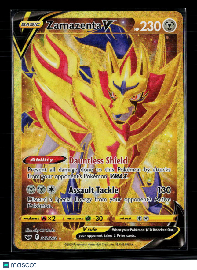 Pokemon 2020 Sword & Shield Zamazenta V Gold UR #212/202