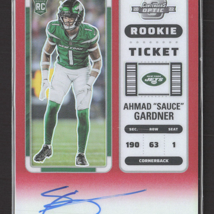2023 Panini Contenders Optic Prizm Ahmad Sauce Gardner #101 Red RC Auto /149
