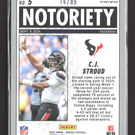 2025 Panini Mosaic Prizm Notoriety C.J. Stroud #5 Gold 14/89