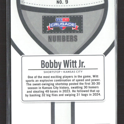 2025 Panini Prizm Crusade Baseball Numbers Bobby Witt Jr. #9 Purple 093/149