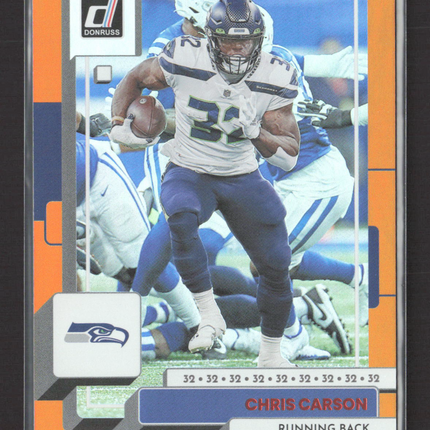 2022 Panini Donruss Football Chris Carson #33 Orange Jersey Number 19/32