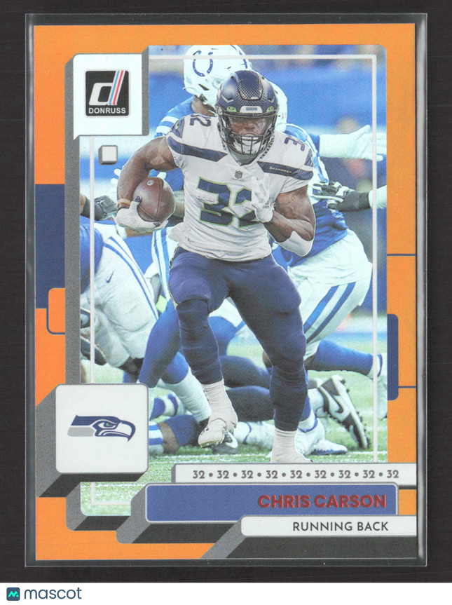 2022 Panini Donruss Football Chris Carson #33 Orange Jersey Number 19/32