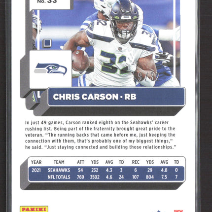 2022 Panini Donruss Football Chris Carson #33 Orange Jersey Number 19/32