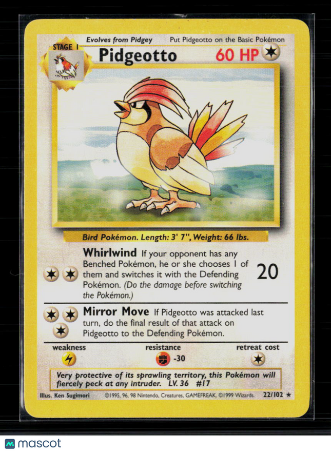 Pokemon 1999 Base Set Pidgeotto #22/102