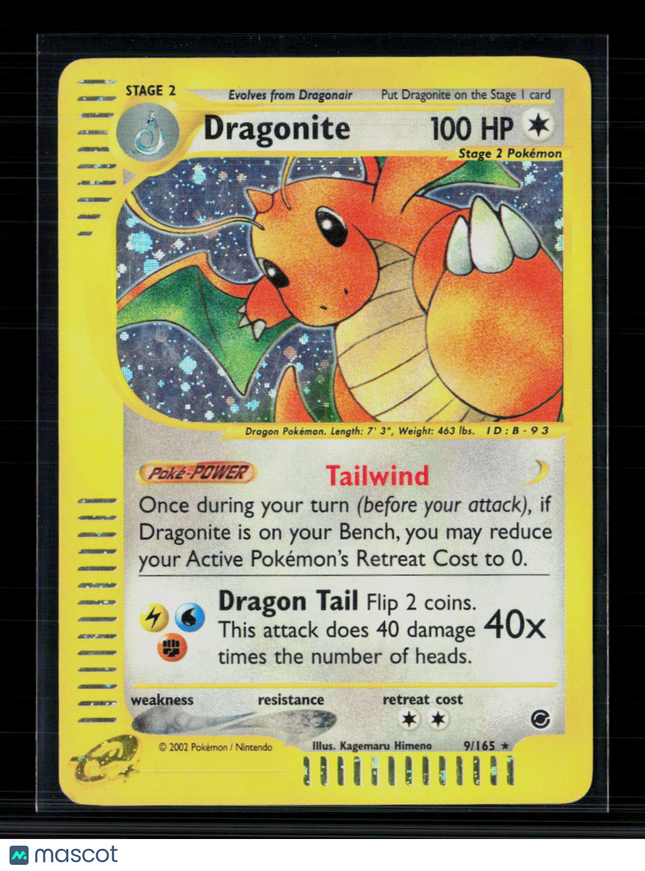 Pokemon 2002 Expedition Base Set Dragonite #9/165