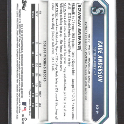 2026 Topps Bowman Chrome Kade Anderson #BCP-19