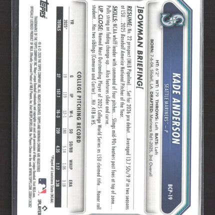 2026 Bowman Chrome Kade Anderson #BCP-19