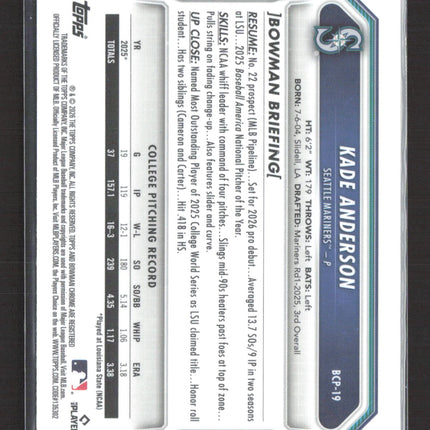2026 Bowman Chrome Kade Anderson #BCP-19