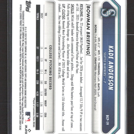 2026 Bowman Chrome Kade Anderson #BCP-19