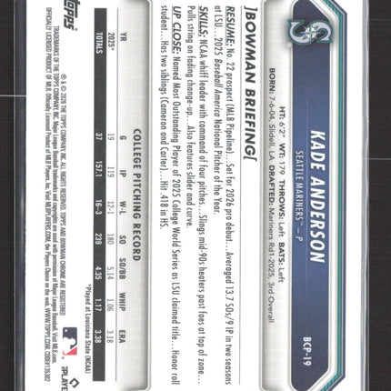 2026 Bowman Chrome Kade Anderson #BCP-19