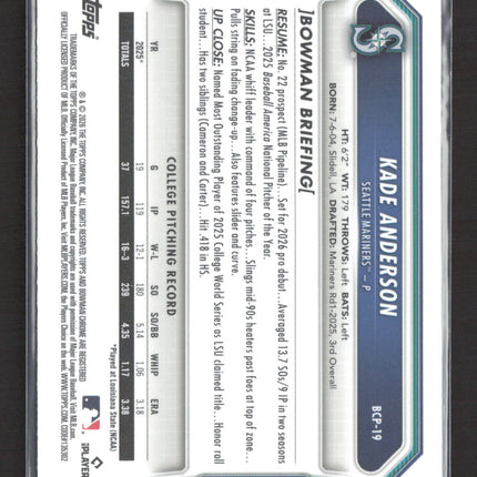 2026 Bowman Chrome Kade Anderson #BCP-19