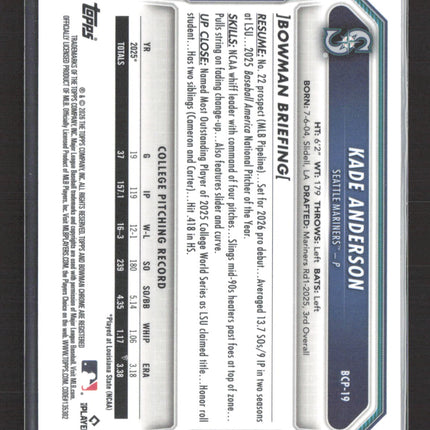 2026 Bowman Chrome Kade Anderson #BCP-19