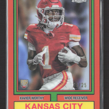 2024 Topps Chrome 1974 Topps Xavier Worthy #74TF-8 Orange Refractor RC 25/25