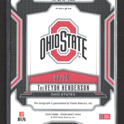 2025 Panini Prizm Draft Picks TreVeyon Henderson #DPA-THN Orange 08/75 Auto