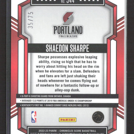 2023 Panini Chronicles Score Basketball Shaedon Sharpe #544 Red RC 35/75