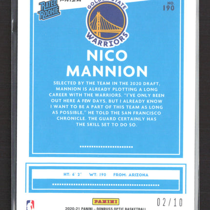 2021 Panini Donruss Optic Nico Mannion #190 Gold Pulsar 02/10