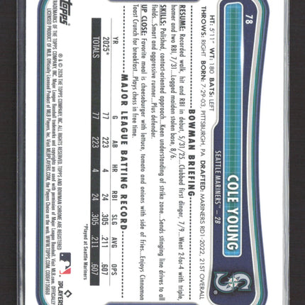 2026 Bowman Chrome Cole Young #78 RC Red Rc Logo