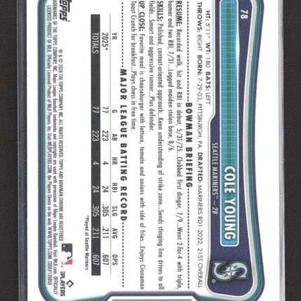 2026 Bowman Chrome Cole Young #78 RC Red logo