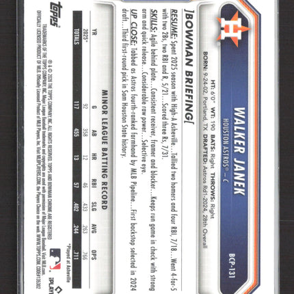 2026 Bowman Chrome Walker Janek #BCP-131 Lazer