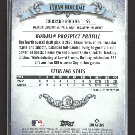 2026 Bowman Sterling Chrome Ethan Holliday #BST-11 Mojo Refractor