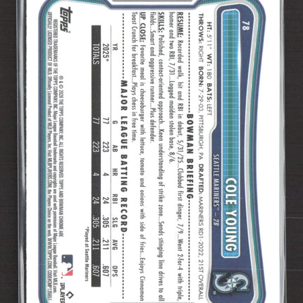 2026 Bowman Chrome Cole Young #78 Mojo Refractor RC