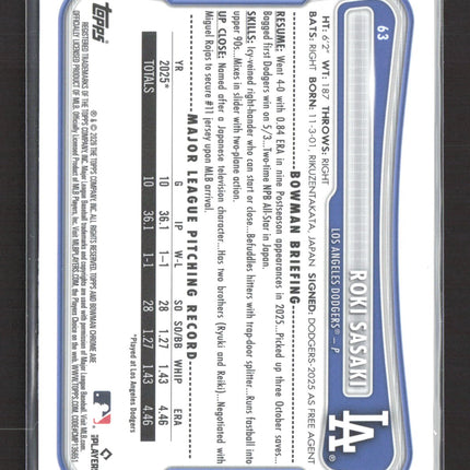 2026 Topps Bowman Chrome Roki Sasaki #63 Mojo Refractor
