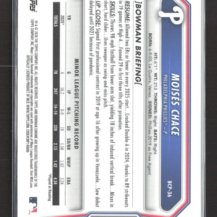2026 Bowman Chrome Moisés Chace #BCP-36 Mega Box Mojo Refractor 1st Bowman