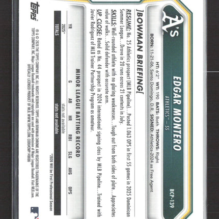 2026 Bowman Chrome Mega Box Edgar Montero #BCP-139 Mojo Refractor 1st Bowman
