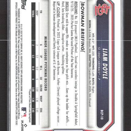 2026 Bowman Chrome Liam Doyle #BCP-10 Reptilian Refractor