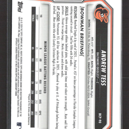 2026 Bowman Chrome Mojo Andrew Tess #BCP-90 Refractor 1st Bowman