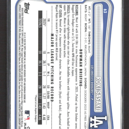 2026 Bowman Chrome Roki Sasaki #63 Mojo Refractor