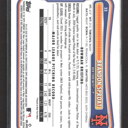 2026 Bowman Chrome Brandon Sproat #33 RC Red Logo