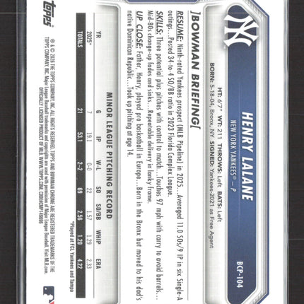 2026 Bowman Chrome Mega Box Henry Lalane #BCP-104 Mojo Refractor 1st Bowman