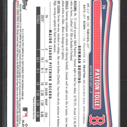2026 Topps Bowman Chrome Mega Box Payton Tolle #26 Mojo Refractor RC