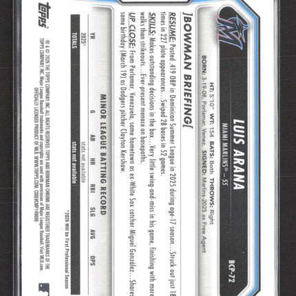 2026 Bowman Chrome Mega Box Luis Arana #BCP-72 Mojo Refractor