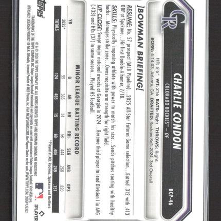 2026 Bowman Chrome Charlie Condon #BCP-46 Reptilian