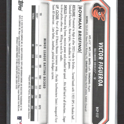 2026 Bowman Chrome Victor Figueroa #BCP-117 Reptilian 1st Bowman