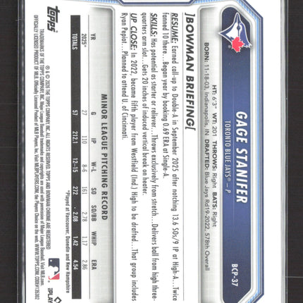 2026 Bowman Chrome Gage Stanifer #BCP-37 Reptilian Refractor
