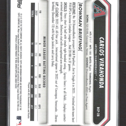 2026 Bowman Chrome Mojo Carlos Virahonda #BCP-28 Refractor Reptilian