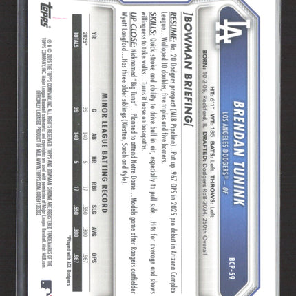 2026 Bowman Chrome Brendan Tunink #BCP-59 Reptilian Refractor 1st Bowman