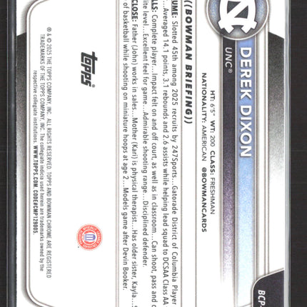2025 Bowman Chrome University Derek Dixon #BCP-37 Purple Mojo 1st Bowman 179/250