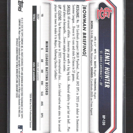 2026 Bowman Kenly Hunter #BP-130 Purple 1st Bowman 256/299