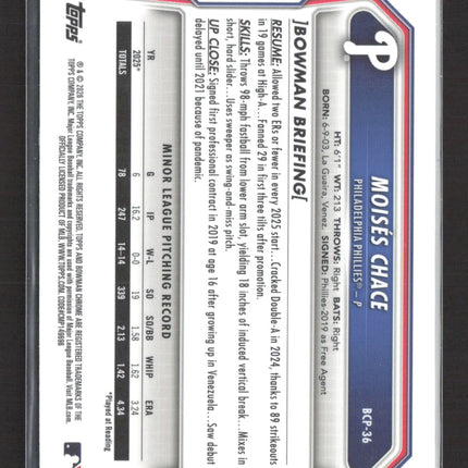 2026 Bowman Chrome Moises Chace #BCP-36 Green Mojo Refractor 107/399